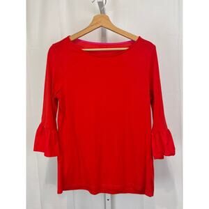 BODEN Rae 3/4 Ruffle Sleeve Tee Top J0071 Cotton Modal Red UK 14 US 10